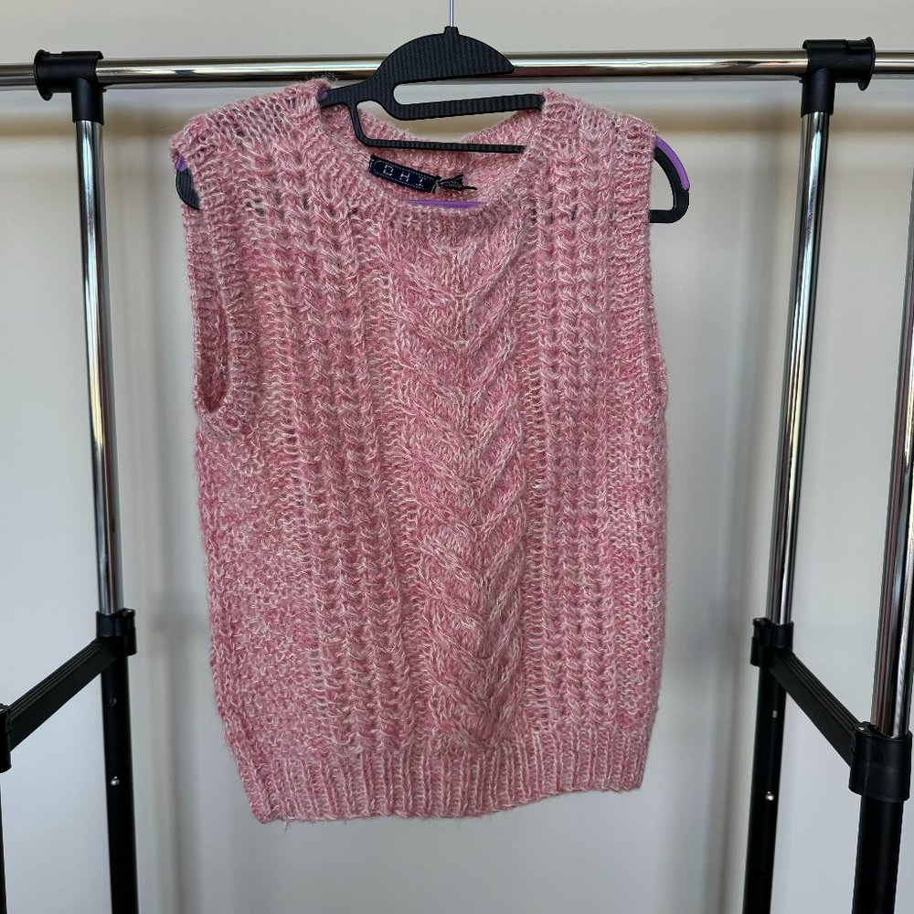Vintage 80's OHI Dusty Pink Knit Sweater Vest Rose Sweater M